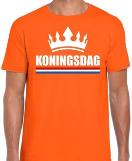 Bellatio Decorations Koningsdag met kroon shirt oranje heren 2XL - Feestshirts