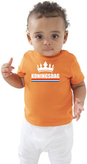 Bellatio Decorations Koningsdag met kroon t-shirt oranje baby/peuter voor jongens en meisjes 54/60 (0-3 maanden) - Feestshirts Multikleur