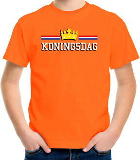 Bellatio Decorations Koningsdag met kroon t-shirt oranje voor kinderen - EK/WK - Koningsdag shirts 110-116 (XS) - Feestshirts