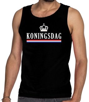 Bellatio Decorations Koningsdag met vlag en kroon tanktop / mouwloos shirt zwart heren 2XL - Feestshirts