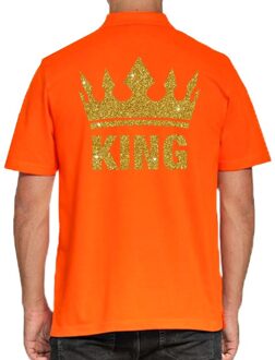 Bellatio Decorations Koningsdag polo t-shirt oranje met gouden glitter King voor heren 2XL - Feestshirts