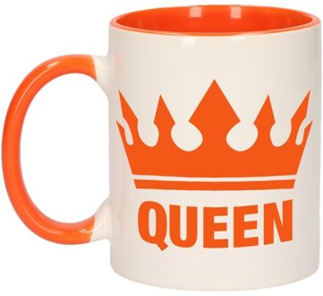 Bellatio Decorations Koningsdag Queen mok/ beker oranje wit 300 ml