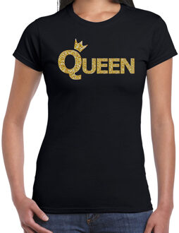 Bellatio Decorations Koningsdag Queen t-shirt zwart met gouden kroon dames