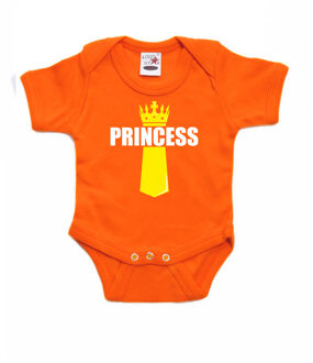 Bellatio Decorations Koningsdag romper Princess met kroontje oranje voor babys 56 (1-2 maanden) - Feest rompertjes Multikleur