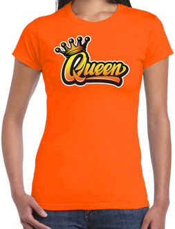 Bellatio Decorations Koningsdag shirt oranje voor dames - Queen met kroon 2XL - Feestshirts