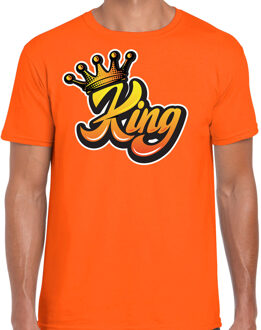 Bellatio Decorations Koningsdag shirt oranje voor heren - King shrit met kroon 2XL - Feestshirts