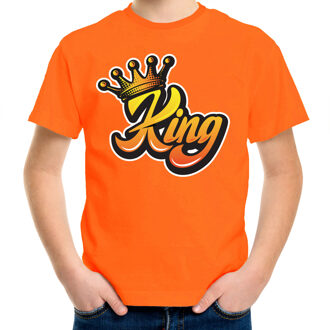 Bellatio Decorations Koningsdag shirt oranje voor kinderen/ jongens - King met kroon L (146-152) - Feestshirts