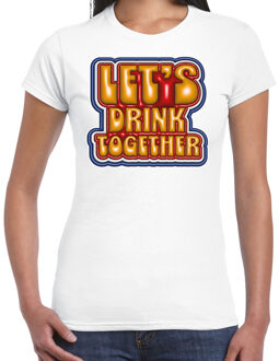 Bellatio Decorations Koningsdag shirt voor dames - let's drink together - wit - feestkleding L