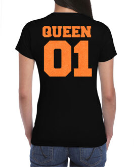 Bellatio Decorations Koningsdag shirt voor dames - Queen - zwart - glitters - feestkleding 2XL