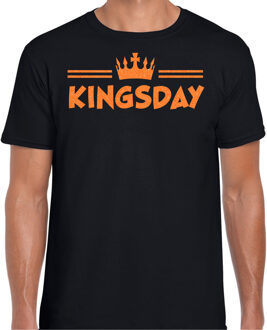 Bellatio Decorations Koningsdag shirt voor heren - kingsday - zwart - glitters - feestkleding 2XL