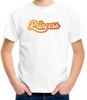 Bellatio Decorations Koningsdag shirt wit voor kinderen - Princess met kroon L (146-152) - Feestshirts