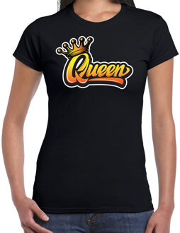 Bellatio Decorations Koningsdag shirt zwart voor dames - Queen met kroon 2XL - Feestshirts