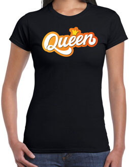 Bellatio Decorations Koningsdag shirt zwart voor dames - Queen met kroon 2XL - Feestshirts