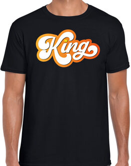 Bellatio Decorations Koningsdag shirt zwart voor heren - King met kroon 2XL - Feestshirts