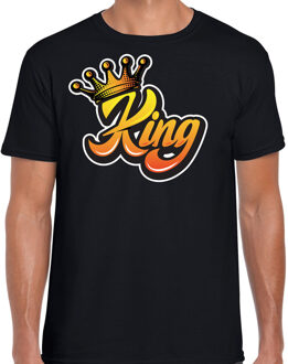 Bellatio Decorations Koningsdag shirt zwart voor heren - t-shirt King met kroon 2XL - Feestshirts