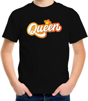 Bellatio Decorations Koningsdag shirt zwart voor kinderen/ meisjes - Queen met kroon M (134-140) - Feestshirts