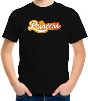 Bellatio Decorations Koningsdag shirt zwart voor kinderen - Princess met kroon M (134-140) - Feestshirts