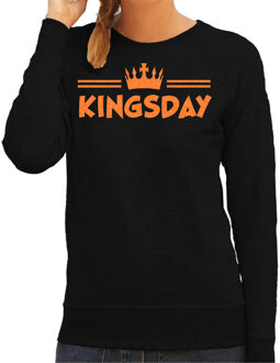 Bellatio Decorations Koningsdag sweater dames - kingsday - zwart - glitters - oranje feestkleding 2XL