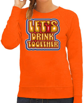 Bellatio Decorations Koningsdag sweater dames - let's drink together - oranje - oranje feestkleding XL