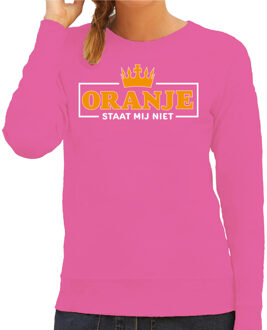 Bellatio Decorations Koningsdag sweater dames - oranje staat mij niet - roze - oranje feestkleding 2XL