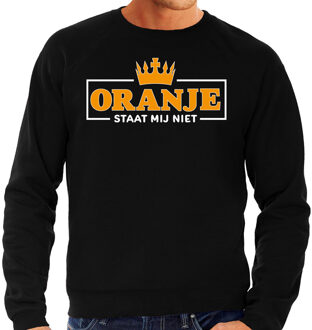 Bellatio Decorations Koningsdag sweater heren - oranje staat mij niet - zwart - oranje feestkleding 2XL