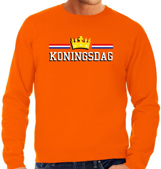 Bellatio Decorations Koningsdag sweater met gouden kroon oranje voor heren - Koningsdag truien