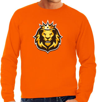 Bellatio Decorations Koningsdag sweater oranje voor heren - oranje fan trui leeuwenkop met kroon 2XL