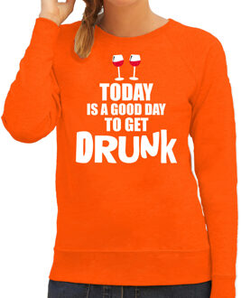 Bellatio Decorations Koningsdag sweater / trui good day to get drunk oranje voor dames