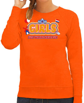 Bellatio Decorations Koningsdag sweater voor dames - girls just wanna have fun - oranje - oranje feestkleding L