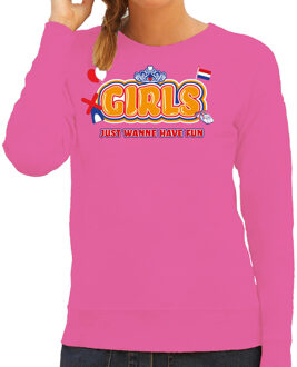 Bellatio Decorations Koningsdag sweater voor dames - girls just wanna have fun - roze - feestkleding XS