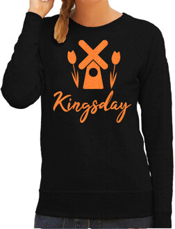 Bellatio Decorations Koningsdag sweater voor dames - Holland - zwart - met glitters - oranje feestkleding XL