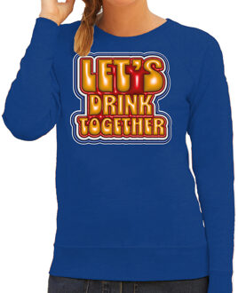 Bellatio Decorations Koningsdag sweater voor dames - let's drink together - blauw - oranje feestkleding L