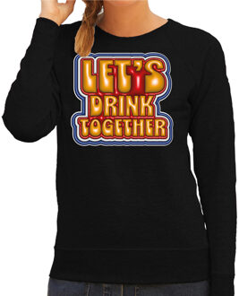 Bellatio Decorations Koningsdag sweater voor dames - let's drink together - zwart - oranje feestkleding L