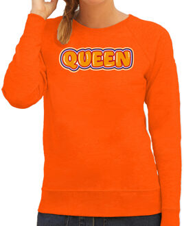 Bellatio Decorations Koningsdag sweater voor dames - Queen - oranje - oranje feestkleding L