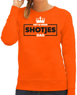 Bellatio Decorations Koningsdag sweater voor dames - shotjes - oranje - oranje feestkleding 2XL