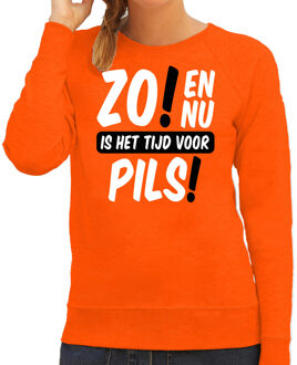 Bellatio Decorations Koningsdag sweater voor dames - tijd voor pils - oranje - bier - feestkleding S