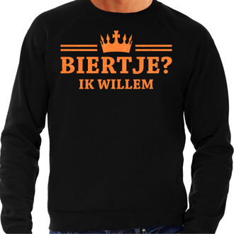 Bellatio Decorations Koningsdag sweater voor heren - biertje - zwart - glitters - feestkleding 2XL