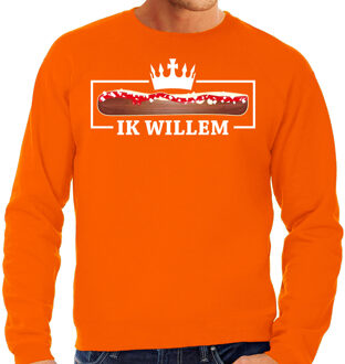 Bellatio Decorations Koningsdag sweater voor heren - frikandel, ik Willem - oranje - oranje feestkleding L