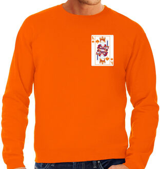 Bellatio Decorations Koningsdag sweater voor heren - kaarten koning - oranje - feestkleding 2XL