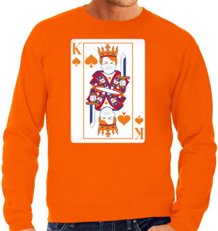 Bellatio Decorations Koningsdag sweater voor heren - kaarten koning - oranje - feestkleding L
