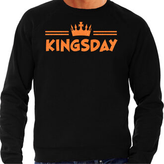 Bellatio Decorations Koningsdag sweater voor heren - kingsday - zwart - met glitters - oranje feestkleding S