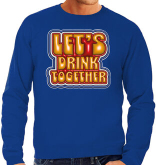 Bellatio Decorations Koningsdag sweater voor heren - let's drink together - blauw - oranje feestkleding XL