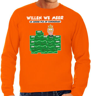 Bellatio Decorations Koningsdag sweater voor heren - meer of minder - bier/pils - oranje - feestkleding S