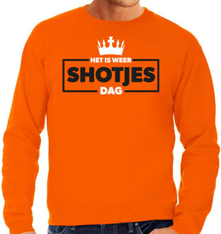 Bellatio Decorations Koningsdag sweater voor heren - shotjes - oranje - oranje feestkleding 2XL