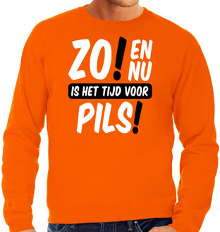 Bellatio Decorations Koningsdag sweater voor heren - tijd voor pils - oranje - bier - feestkleding XL