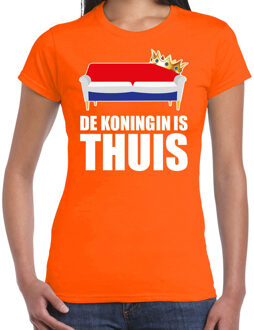 Bellatio Decorations Koningsdag t-shirt de Koningin is thuis oranje voor dames