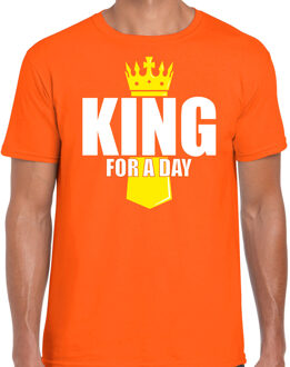 Bellatio Decorations Koningsdag t-shirt King for a day met kroontje oranje voor heren