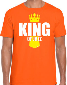 Bellatio Decorations Koningsdag t-shirt King of jazz met kroontje oranje voor heren