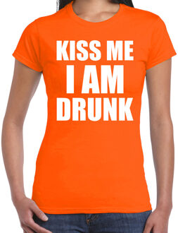 Bellatio Decorations Koningsdag t-shirt kiss me I am drunk oranje voor dames