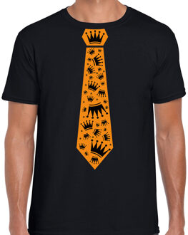 Bellatio Decorations Koningsdag t-shirt - kroontjes stropdas - heren - zwart
